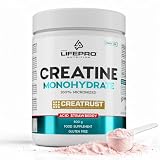 Life Pro Creatina Monohidratada 100% CreaTrust® - 500g - Pureza 99% - Creatina Certificada Sin Gluten - Doble Verificación - Mejora el Rendimiento en Ejercicios de Intensidad - Acid Strawberry