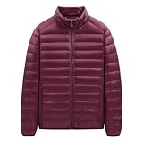 Genérico Chaqueta Hombre Invierno Color Liso, Parka Hombre Invierno Sin Capucha De Cremallera Cuello Mao, Plumíferos Montaña - Chaquetas Moda Ligera - Vino XL
