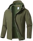 WINKEEY Chaqueta Softshell Hombre Invierno Senderismo al aire Libre Repelente al Agua Camo Chaqueta Táctica Forro Polar a Prueba de Viento Chaqueta de Caza Caliente para los Hombres,Verde S