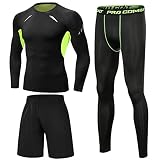 Terecey Conjunto Compresión Hombre Tres Piezas para Fitness Amarillo