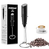 POWSAF Espumador de Leche, Batidor Leche Espuma con Soporte, 13000 RPM, Espumadera de Electrico, Batidora para Café, Latte, Cappuccino, Negro