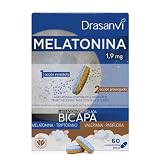 DRASANVI Melatonina Bicapa de 1,9 mg con Triptófano, Pasiflora y Valeriana | Doble Acción |Contribuye a Conciliar el Sueño de manera rápida y a una Relajación Natural | Envase 60 comp. = 60 Días