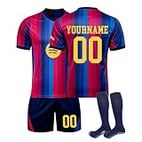 FCB Barcelona Camiseta de Fútbol Personalizadas para Hombres y Niño, equipación Fútbol DIY Nombre Número con Conjunto Top Pantalón Corto y Calcetines