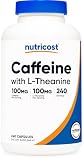 Cafeína Nutricost con L-teanina, 100 mg de cada una, 240 cápsulas, 240 porciones - Sin OMG ni gluten