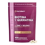 Biotina Max con Keratina Zinc y Selenio - + de 1 Año de Suministro | 400 Comprimidos - Complejo de Vitamina B7 - Horbaach