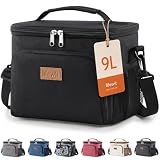 Lifewit Bolsa Termica Porta Alimentos 9L,Bolso Nevera Portátil,Negro | Bolsa Comida Trabajo Hombre Mujer, Aislamiento PEVA sin BPA, Mantiene Frío/Calor, Impermeable, para Playa, Picnic, Camping
