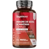 Vinagre de Sidra de Manzana 1860 mg - 180 Cápsulas para 2 Meses | con Probióticos, Cúrcuma, Jengibre y Pimienta de Cayena - Vegano, Sin OGM y Sin Estearato de Magnesio