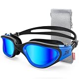 ZIONOR G1 - Gafas de natación polarizadas para unisex y adulto y mujer, anti niebla, 100% anti UV gafas de buceo A3-Lente de espejo polarizada negro azul