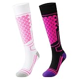 QBEJIME Calcetines Térmicos De Esquí Paquete De 2 Para Hombre y Mujer, Calcetines Invierno Frio Extremo, Para Esquiar, Snowboard, Deportes De Invierno Al Aire Libre (Purple/White 35-41)
