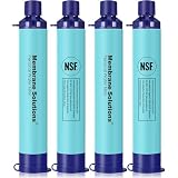 Membrane Solutions Filtro de Agua Supervivencia, Elimina el 99,9999% de E.coli, Precisión del filtro 0,1 Micrón, Sistema de Filtro Portátil para Emergencia, Camping, Senderismo, 4 Pack