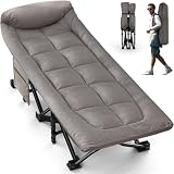 OVERMONT Cama de Camp Plegable con Colchón - Cama de Camp Plegable 190 x 70 x 40 cm - Soporta hasta 250 kg - Tela Oxford con Bolsillo Lateral - Bolsa de Transporte para Camping Jardín Oficina - Gris