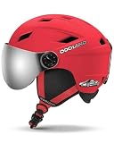 Odoland Casco de Esquí con Gafas de Visera para Niños y Niñas, Casco de Snowboard Ajustable con Correa Magnético para Infantiles de 3-12 Años,RXS