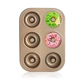 TLDBATICE Molde para donuts, 6 unidades, antiadherente, acero al carbono, antiadherente, apto para lavavajillas, resistente al calor, dorado, para cocina, horno, postre, hornear