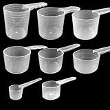 RoyalChic 8Pcs Cucharas Medidoras Transparentes con Graduaciones 10ml-100ml | Capacidad 5g und 20ml,30ml,40ml,50ml,60ml,70ml,100ml, Cuchara Medidora Gramos, Dosificador para Proteina Creatina Repostería