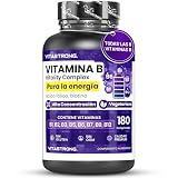 Vitastrong Vitamina B Complex Vegetariana, 180 Comprimidos, sin Gluten | Vitamina B Complex, Alta Dosis, Vitaminas B1,B2,B3,B5,B6,B7,B8,B9,B12, Cianocobalamina, Biotina Pura, Acido Folico, Niacina
