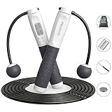 PROIRON Comba De Saltar, Cuerda Saltar ​Con Contado Comba De Crossfit Alta Velocidad Sin Cable Cuerda Para Saltar Longitud & Ponderada Ajustable, Para Casa, Al Aire Libre,Hombres, Mujeres(Gris)