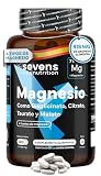 Magnesio Complex 4 en 1 - Citrato, Bisglicinato Quelado, Malato y Taurato | Alta Biodisponibilidad - Energía y Función Muscular. Reduce Cansancio y Fatiga - 180 Comprimidos - Hecho en España - Sevens