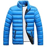 Genérico Cazadora Hombre Invierno Color Liso, Chaqueta Plumas Hombre De Cremallera Cuello Mao Sin Capucha, Plumíferos Montaña - Bombers Ligera Suave - Azul Cielo L