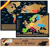 envami® Mapa Mundi Rascar - Español - Más el mapa de Europa - Mapas del Mundo para Marcar Viajes - 68 X 43 CM - Oro - Scratch Off Travel Map
