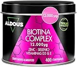 Biotina para el cabello 12.000mcg -400 comprimidos - Zinc y Vitamina D3 | Vitaminas para el pelo - Más de un año - Fortalece piel, pelo y uñas -Con Selenio y Vitamina E - Sin aditivos - ALDOUS
