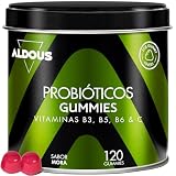 120 Probioticos en Gominolas Con Vitamina C - Sabor Mora - Flora intestinal | Gummies con Bifidobacterium, Lactobacillus, Vitamina B3, B5, B6 y C - Estreñimiento, Buena Digestión, Hinchazón - ALDOUS