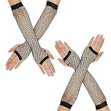 Yolev 2 Pares Guantes de Rejilla para Mujer Guantes Largos sin Dedos Calentadores de Brazos de Color Negro Guantes de Rejilla Fiesta Retro de los años 80 Suministros para Disfraces de Discoteca