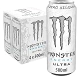 Monster Ultra White Bebida Energética Pack 4 x 500 ml | Refresco energético zero azúcar con cafeína, taurina, ginseng, vitaminas B, sabor cítrico suave, energía prolongada