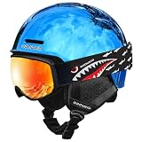Odoland Casco de Esquí con Gafas para Niños y Niñas de 6-14 Años (49-56cm) | Casco snowboard con protección UV, ajustable, resistente y duradero, forro de espuma EPS y almohadillas para orejas extraíble