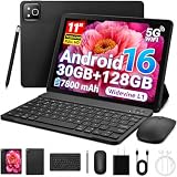 NIDUBIO 2026 andriod 16 Tablet con Teclado, Tablet de 11 Pulgadas 30GB RAM+128GB ROM+1TB, 7800mAh, procesador de 5 núcleos, Tableta 2 en 1 con Funda, Ratón y Lápiz Óptico (Negra)
