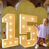 Números iluminados de 3.3 pies, 15 números de marquesina gigantes, marco de números de mosaico, marco de bricolaje, kit de espuma precortada, decoración de cumpleaños, cartón blanco