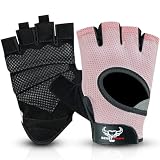 BEAST RAGE Guantes de Fitness parlevantamiento de Pesas para Hombres y Mujeres, Transpirables,Antideslizantes,Acolchados de Silicona,Guantes de Gimnasio Entrenamiento Ciclismo (L, Rosa)