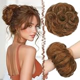 FESHFEN Moños Postizos, Natural Rizado Ondulado Postizo Moño Sintético Extensiones de Cabello Pelo Desordenado Coleta Postiza para Mujer 55g, Rojo Tiziano
