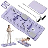 Roadtime Tabla Pilates Plegable con Temporizador y Rebote Automático,Morado | Máquina Pilates Reformer con Rodillo Abdominal, Cojín de Rodillas Grueso y Bandas de Resistencia, Equipo Fitness Casa Cuerpo
