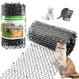Kokmeya Tapete para mascotas, negro, 1,98 m con 8 estacas para el suelo y 8 bridas de plástico, alfombrilla para gatos con picos suaves para jardín/patio trasero, perro y mapache, 200 cm x 28 cm.